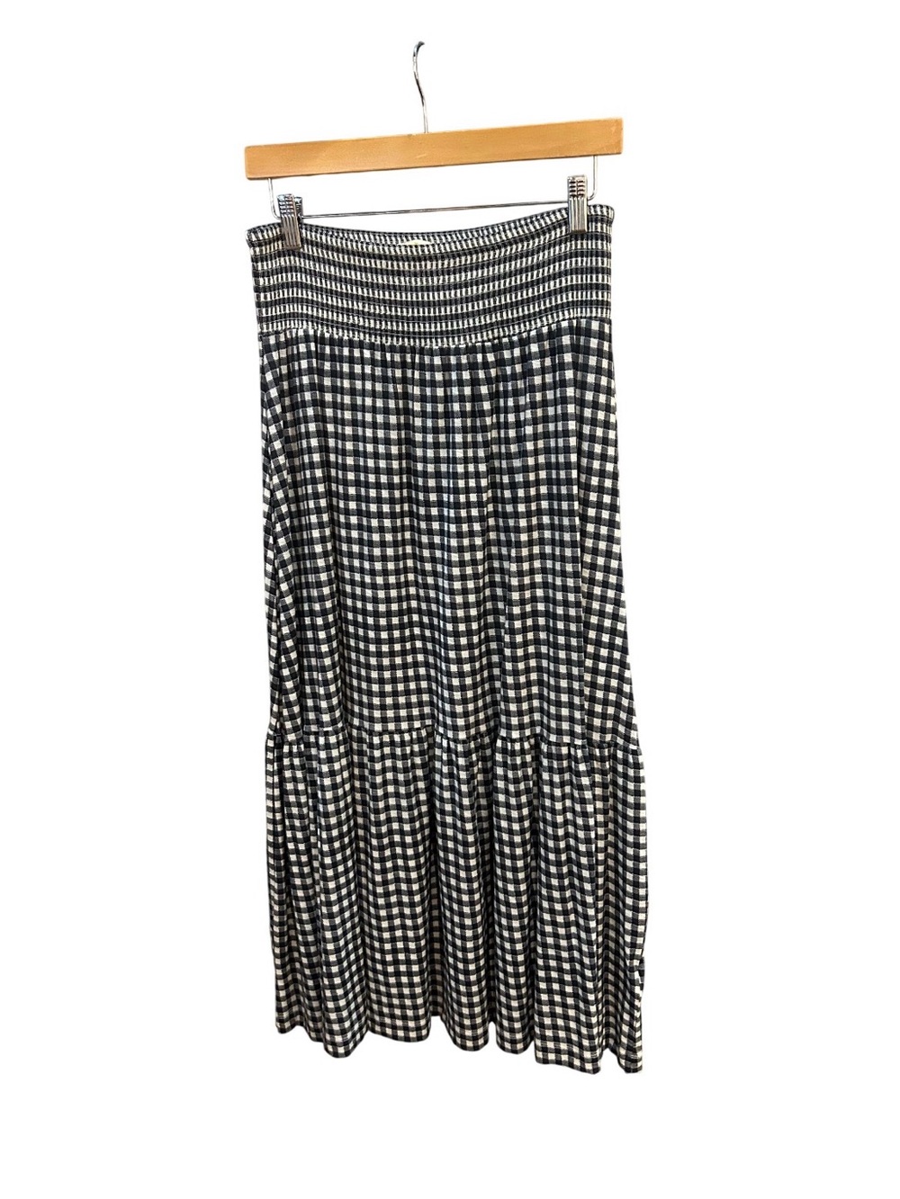 NATION LTD Navy and White Gingham Maxi Skirt - Smocked Waist - Medium